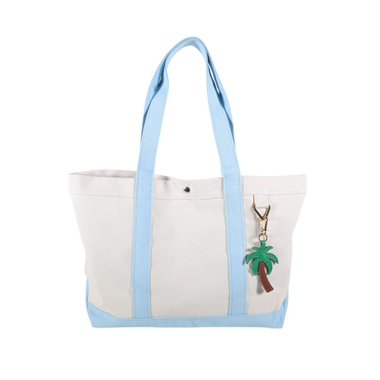 Baublebar Canvas Tote Bag with Palm Tree Charm – Cream / Light Blue