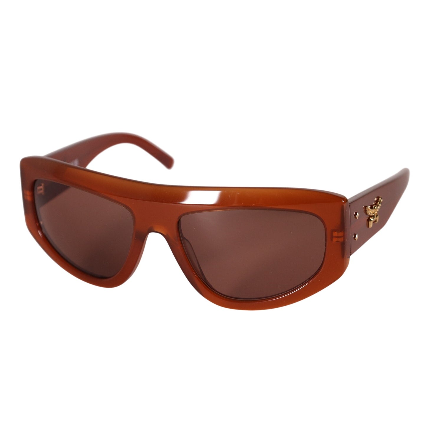 MCM Wraparound Rectangle Sunglasses - Shiny Light Brown / Brown