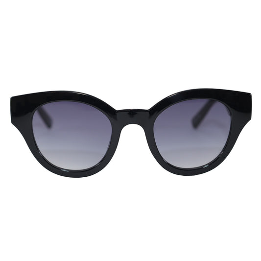 Le Specs Deja Nu Round Womens Sunglasses - Shiny Black / Grey
