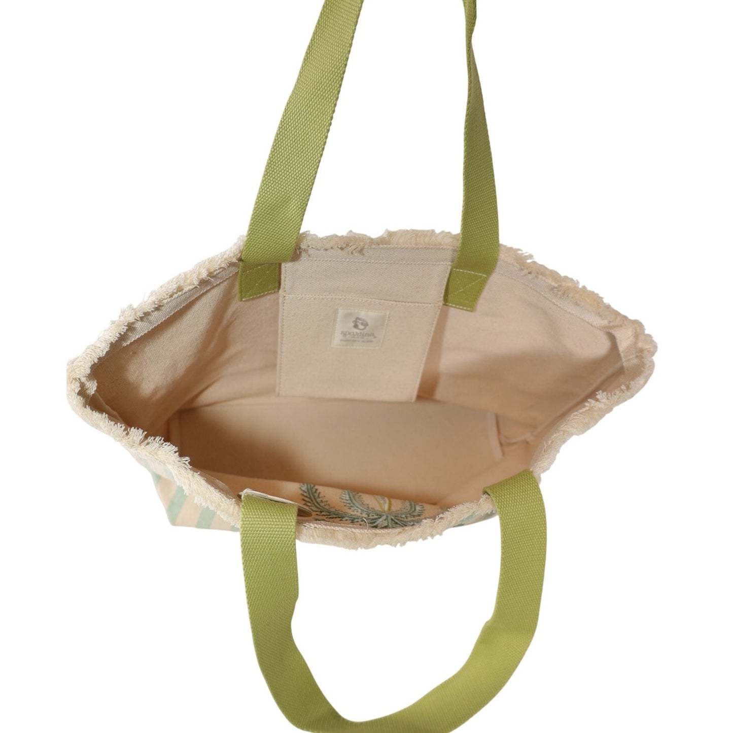 Spartina 449 Canvas Beach Tote – Sea Foam Embroidered Palm Tree Stripe