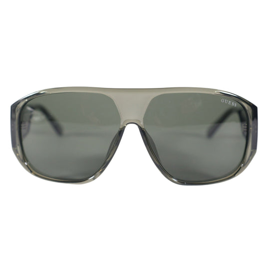 GUESS Oversized Aviator Shield Sunglasses Green Transparent Grey Lens