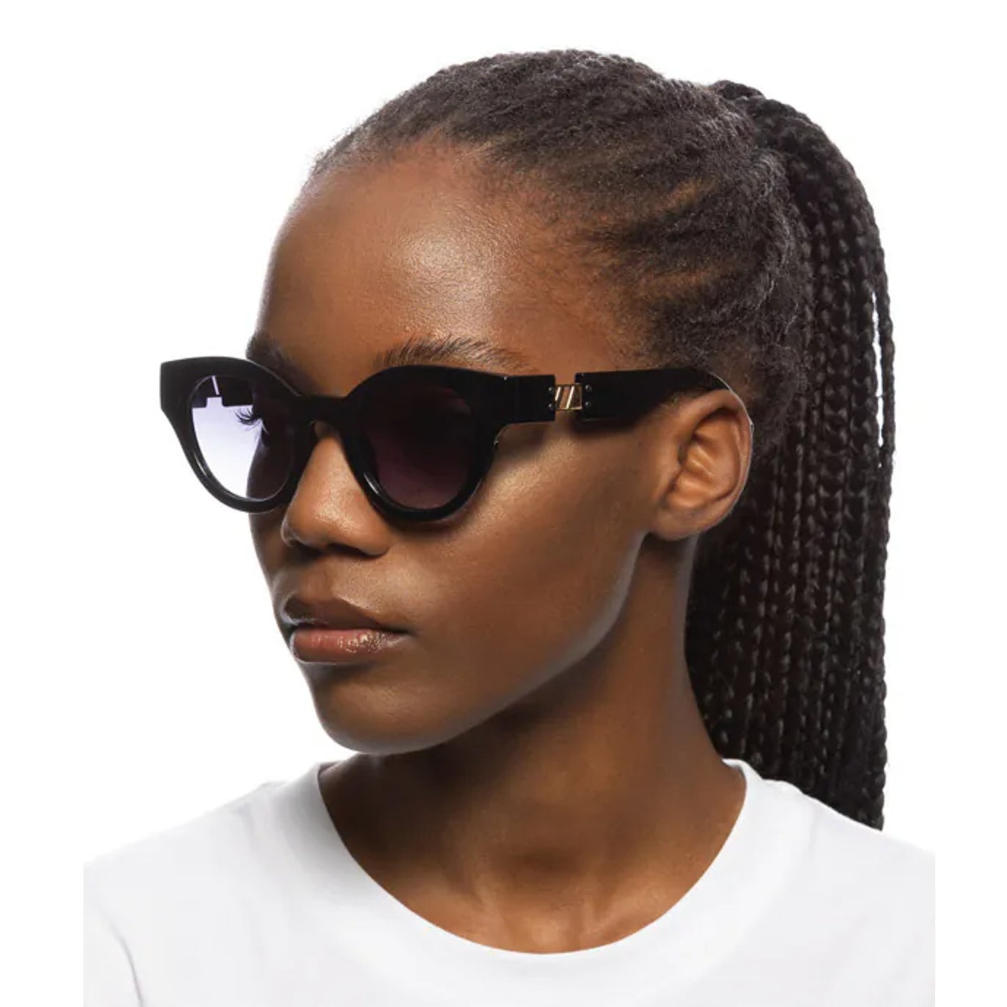 Le Specs Deja Nu Round Womens Sunglasses - Shiny Black / Grey