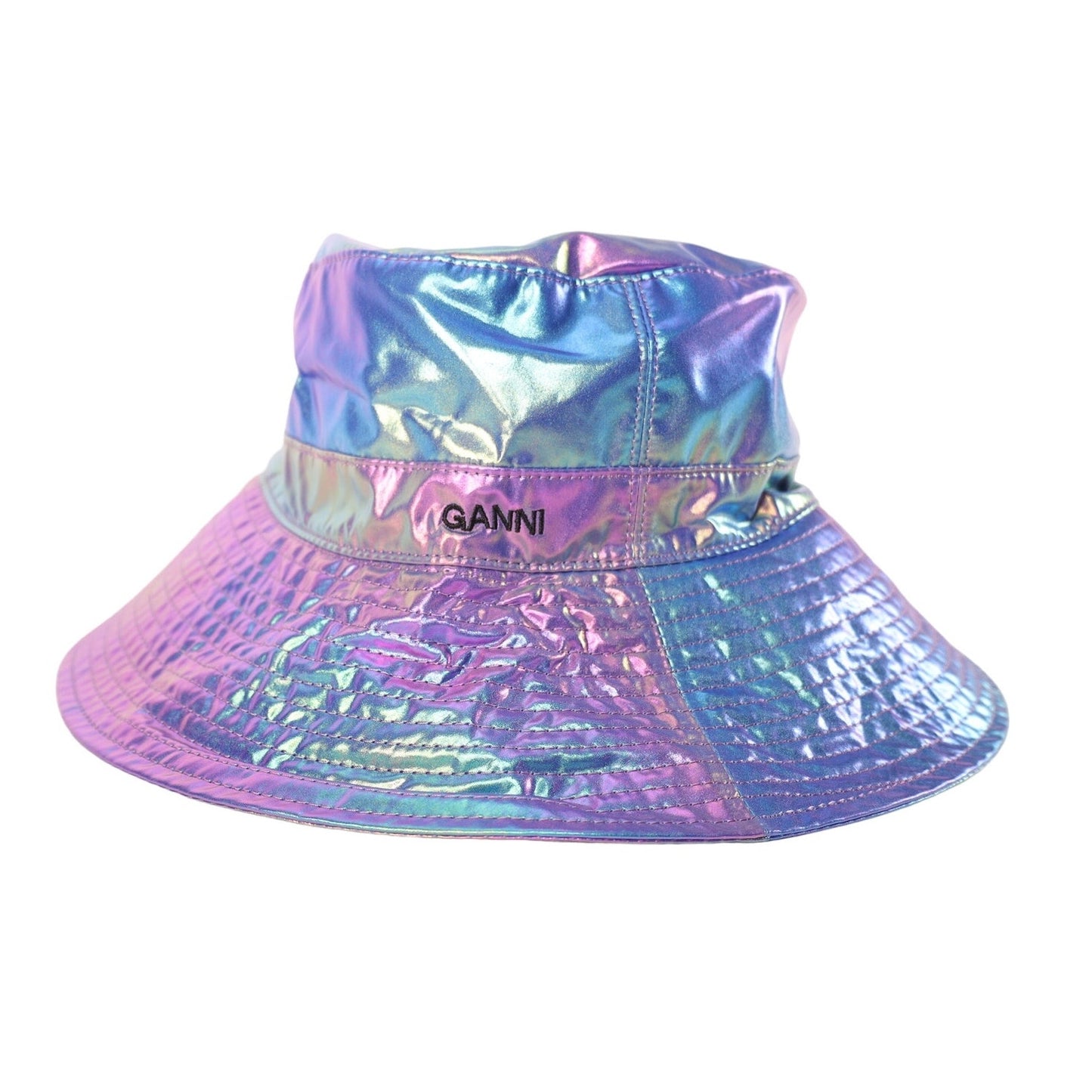 Ganni Iridescent Quilted Bucket Hat - M/L - Unicorn Rainbow