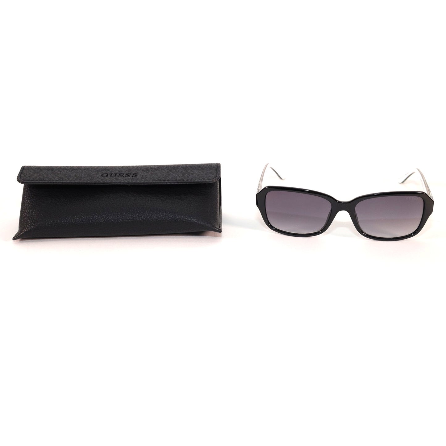 Guess Rectangle Womens Sunglassees - Black-White/Gradient Smoke