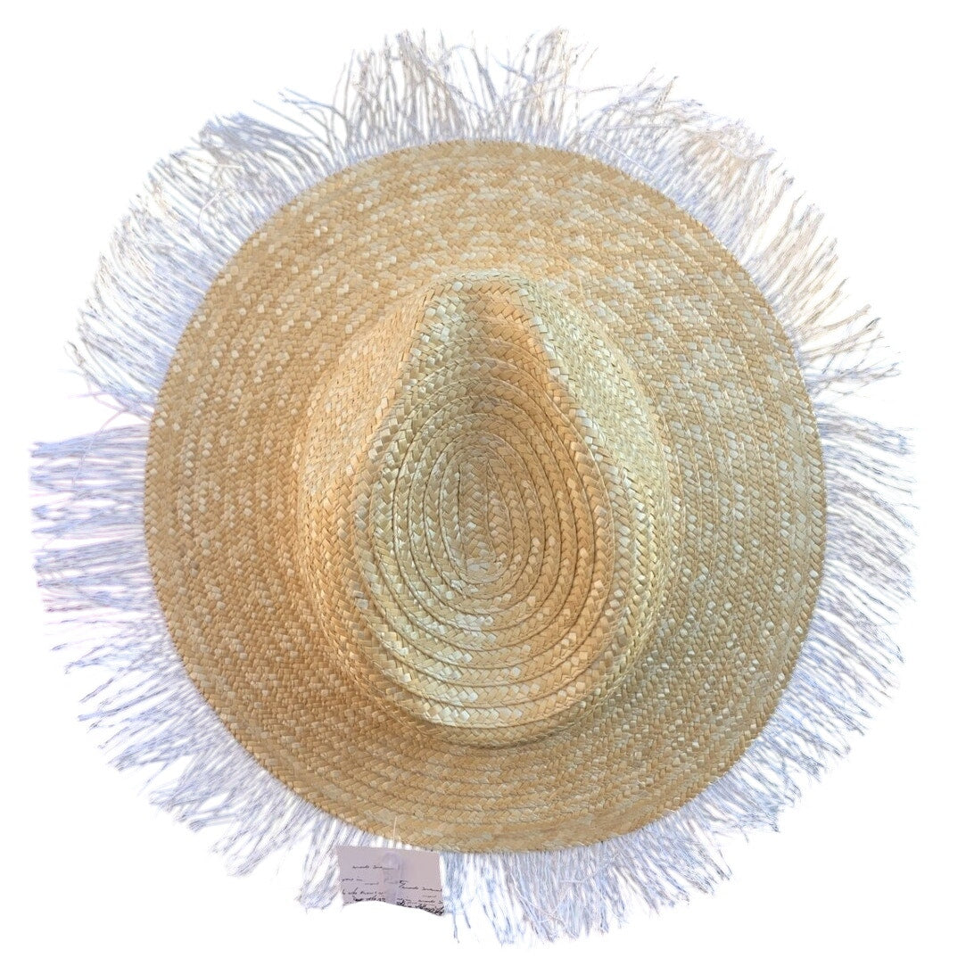 Kensie Wide Brim Straw Hat with Fringe – Beach Sun Hat – Natural – One Size