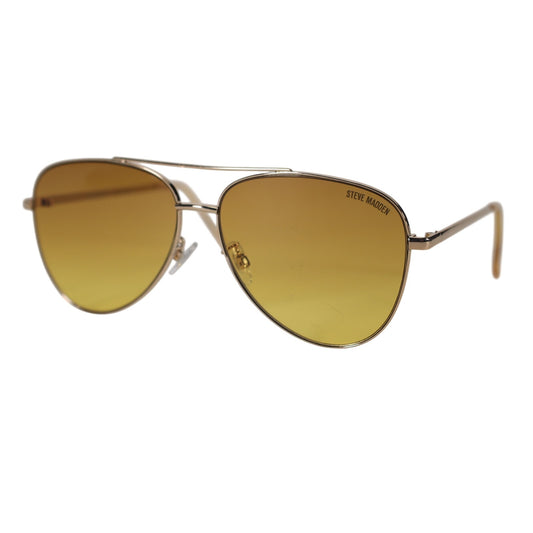 Steve Madden SANTANA Metal Aviator Sunglasses - Gold / Crystal Yellow