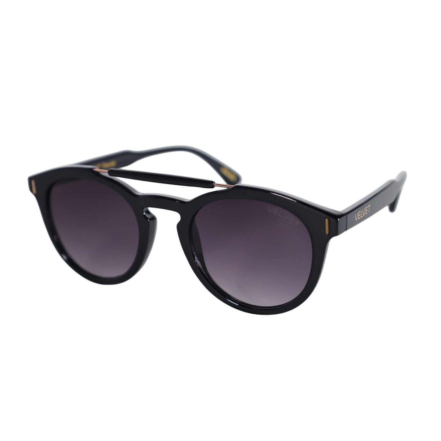 Velvet Eyewear AMELIA Round Aviator Sunglasses - Black / Gray Fade