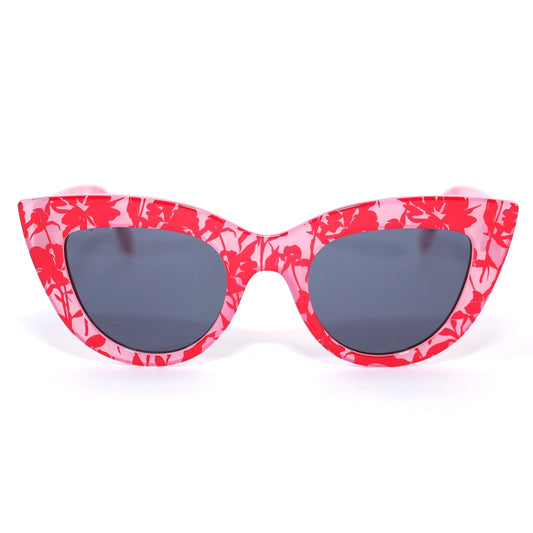 Summer & Rose Cat Eye Womens Sunglasses - Pink/Red Floral Print/Grey Lens