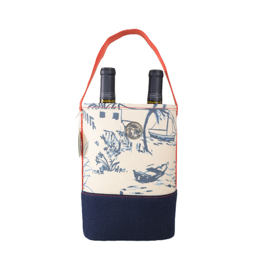 Spartina 449 Double Wine Caddy Coastal Tote Bag - Daise Seascape Print