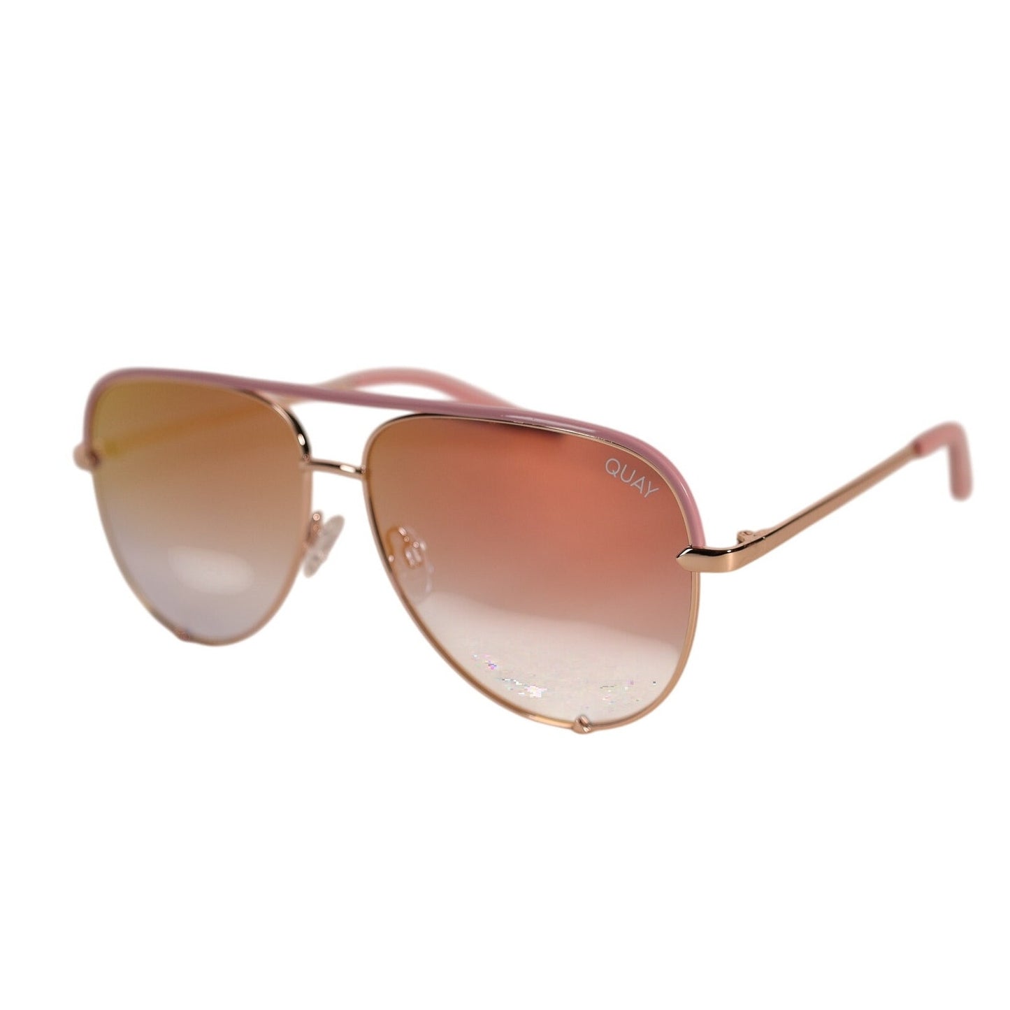 Quay Australia HIGH KEY CONTRAST Aviator Sunglasses - Rose Gold / Black Fade