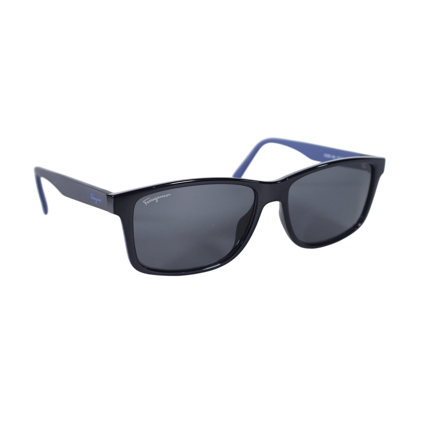 Salvatore Ferragamo Mens Rectangle Designer Sunglasses Black Blue Grey Lens