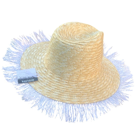 Kensie Wide Brim Straw Hat with Fringe – Beach Sun Hat – Natural – One Size