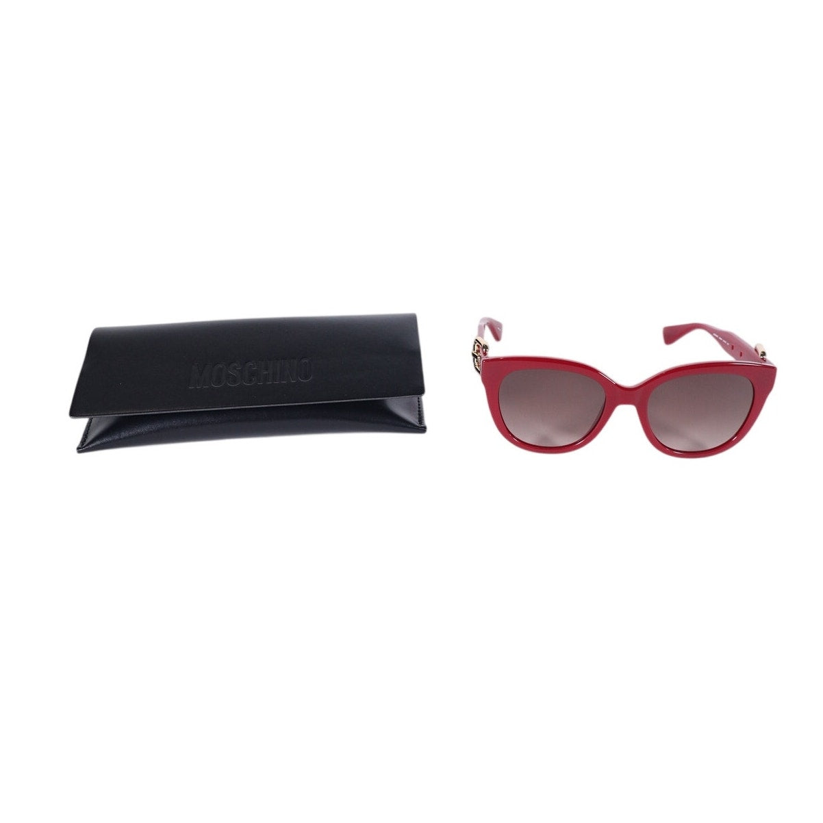 Moschino Cat Eye Sunglasses w/ Gold Buckle Accent Arms – Red / Brown Gradient