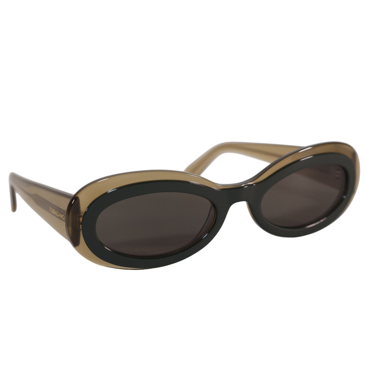 Ferragamo Narrow Oval Sunglasses - Transparent Khaki / Green / Dark Grey