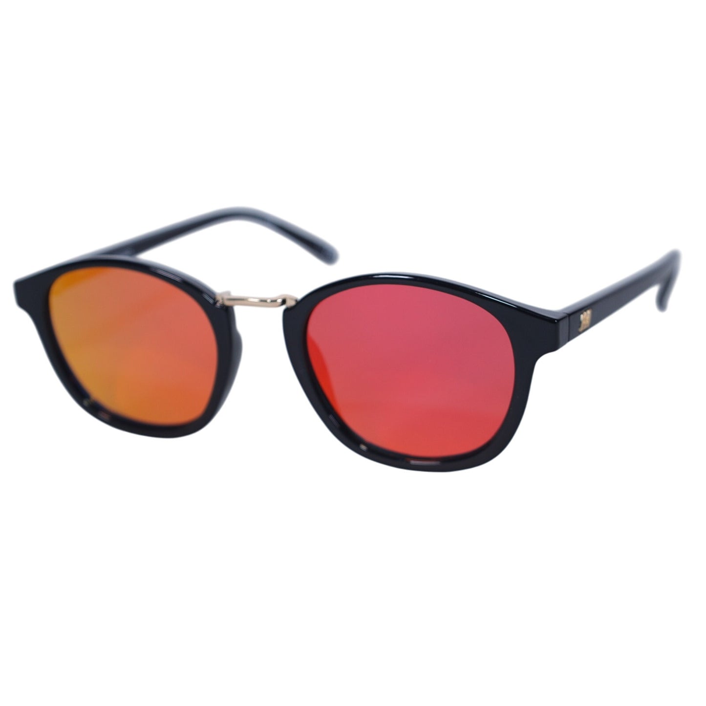 Le Specs Oblivion Round Mirror Sunglasses - Black / Fire Mirror