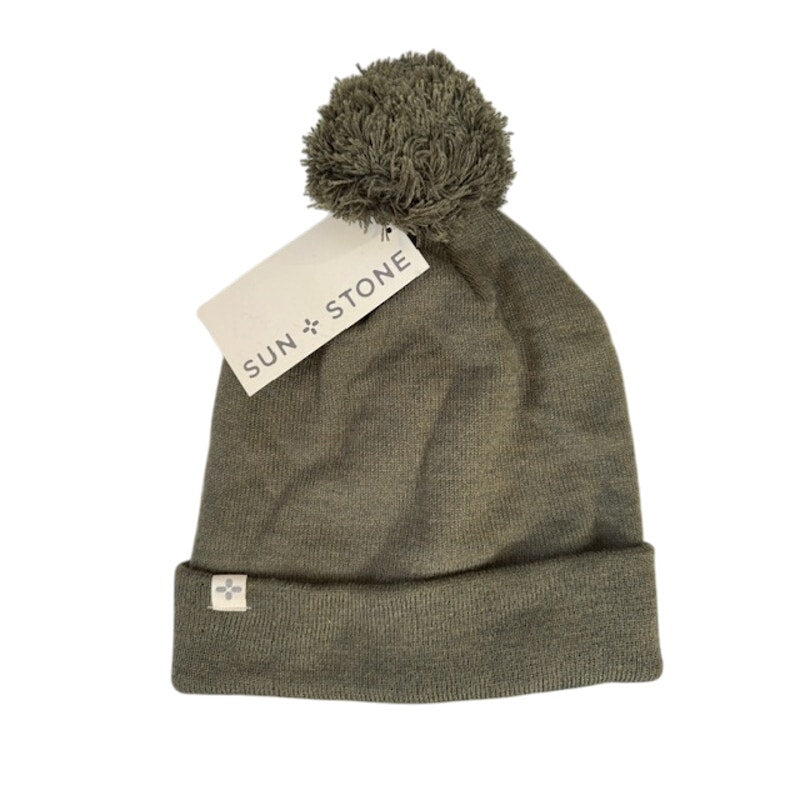 Sun + Stone Olive Green Knit Pom Winter Beanie Hat