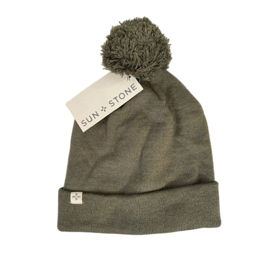 Sun + Stone Olive Green Knit Pom Winter Beanie Hat