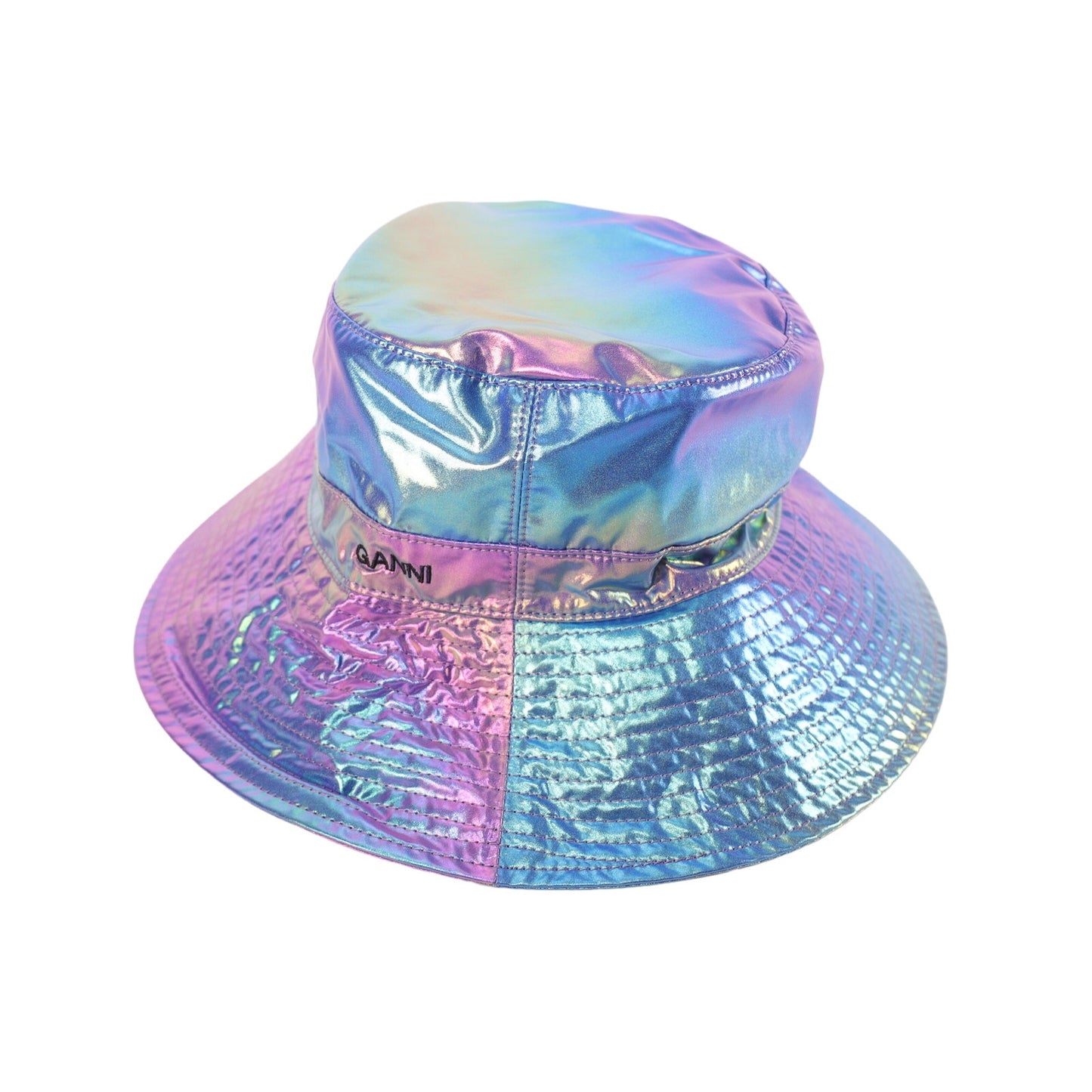 Ganni Iridescent Quilted Bucket Hat - M/L - Unicorn Rainbow