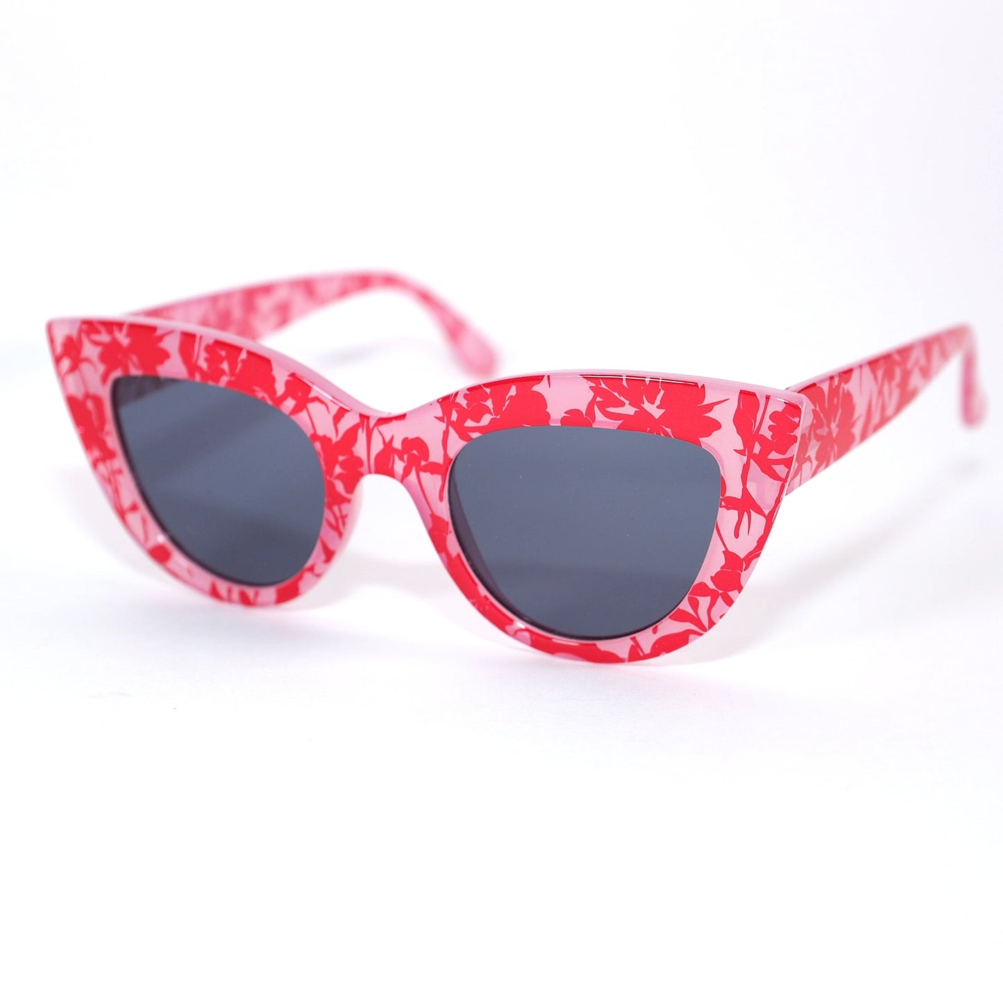 Summer & Rose Cat Eye Womens Sunglasses - Pink/Red Floral Print/Grey Lens