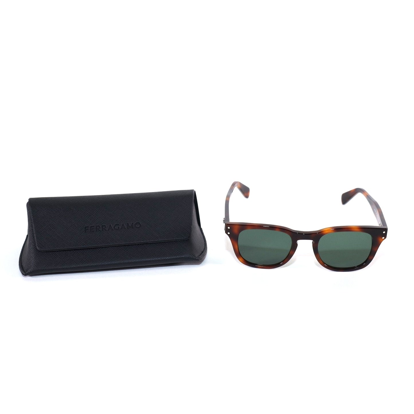 Ferragamo Rounded Square Mens Sunglasses - Tortoise/Green