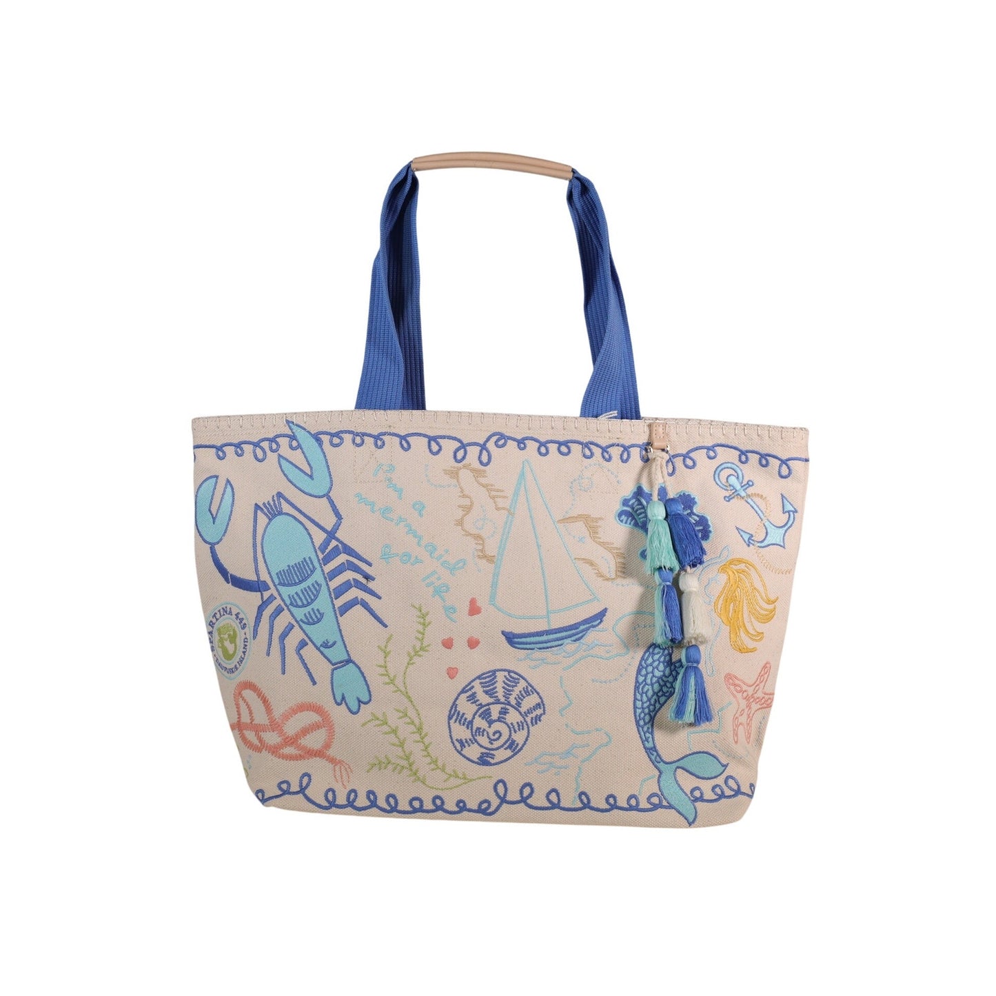 Spartina 449 Cotton Canvas Beach Tote – Overboard | Nautical Mermaid Print