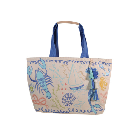 Spartina 449 Cotton Canvas Beach Tote – Overboard | Nautical Mermaid Print