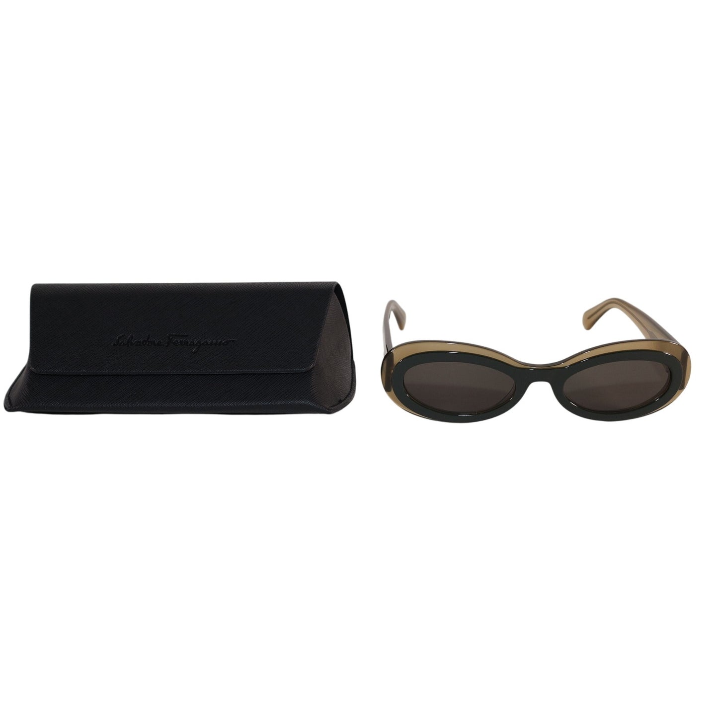 Ferragamo Narrow Oval Sunglasses - Transparent Khaki / Green / Dark Grey