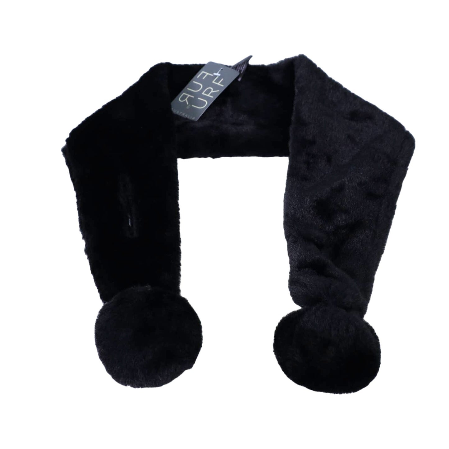 FUR By URF Australia (Unreal Fur) Pom Pom Winter Scarf - Black Faux Fur