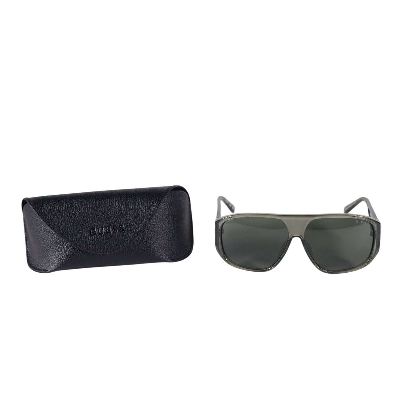 GUESS Oversized Aviator Shield Sunglasses Green Transparent Grey Lens