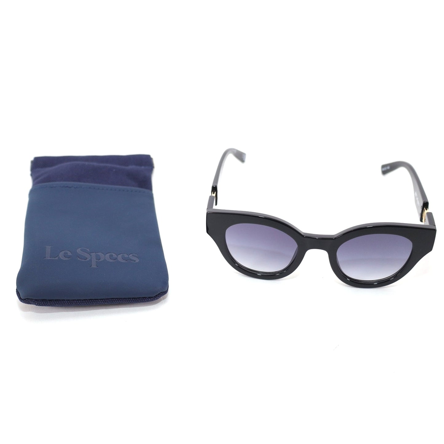 Le Specs Deja Nu Round Womens Sunglasses - Shiny Black / Grey