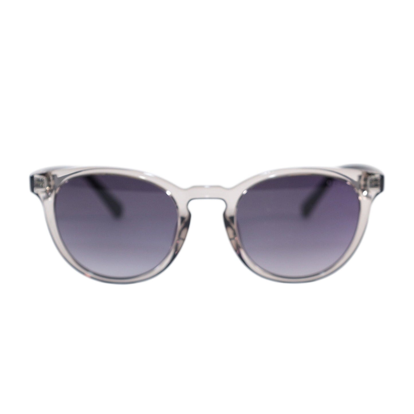 GUESS Round Sunglasses – Transparent Grey / Grey Gradient – Matte Black Arms