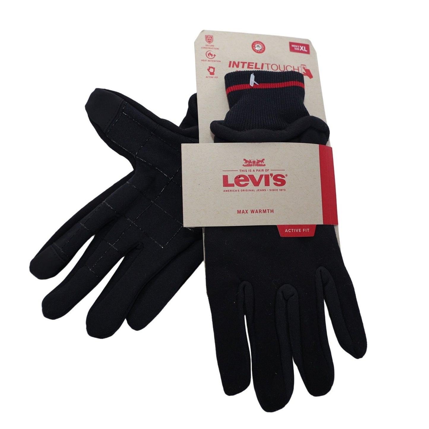 Levi's Mens Intelitouch Active Fit Winter Gloves - Mens XL - Black/Red