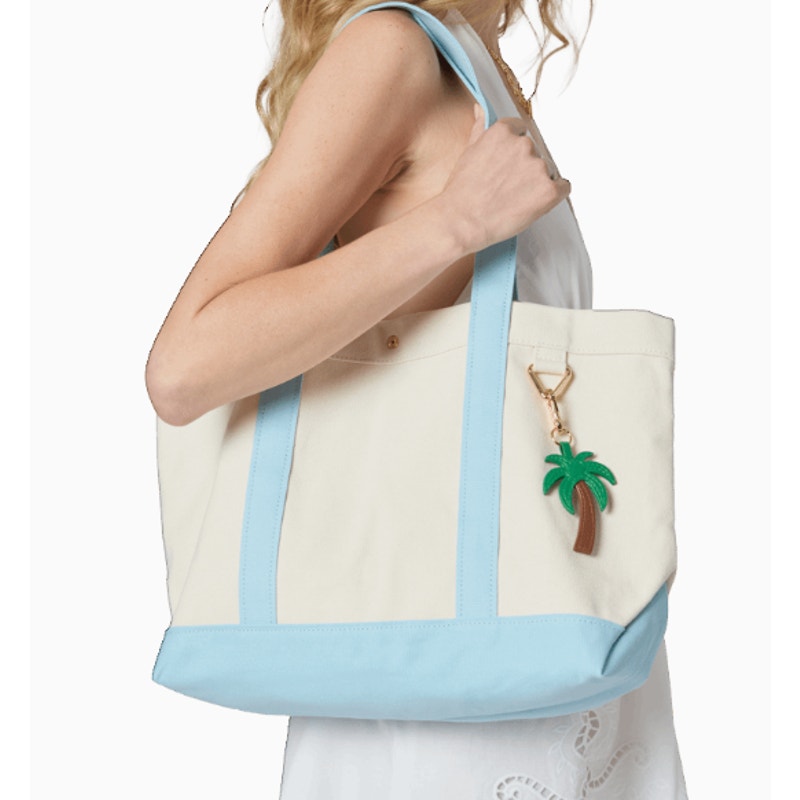 Baublebar Canvas Tote Bag with Palm Tree Charm – Cream / Light Blue