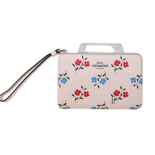 Coach Corner Zip Wristlet - Floral Print-Novelty Leather/Silver/Chalk/Multi