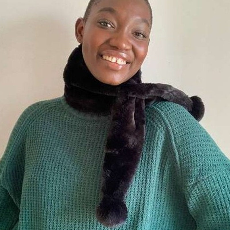 FUR By URF Australia (Unreal Fur) Pom Pom Winter Scarf - Black Faux Fur