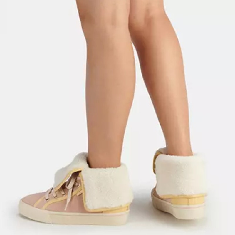 Coach Women’s Suede Sherpa Fold-Over High Top Sneakers–8.5–Vanilla/Pale Pink