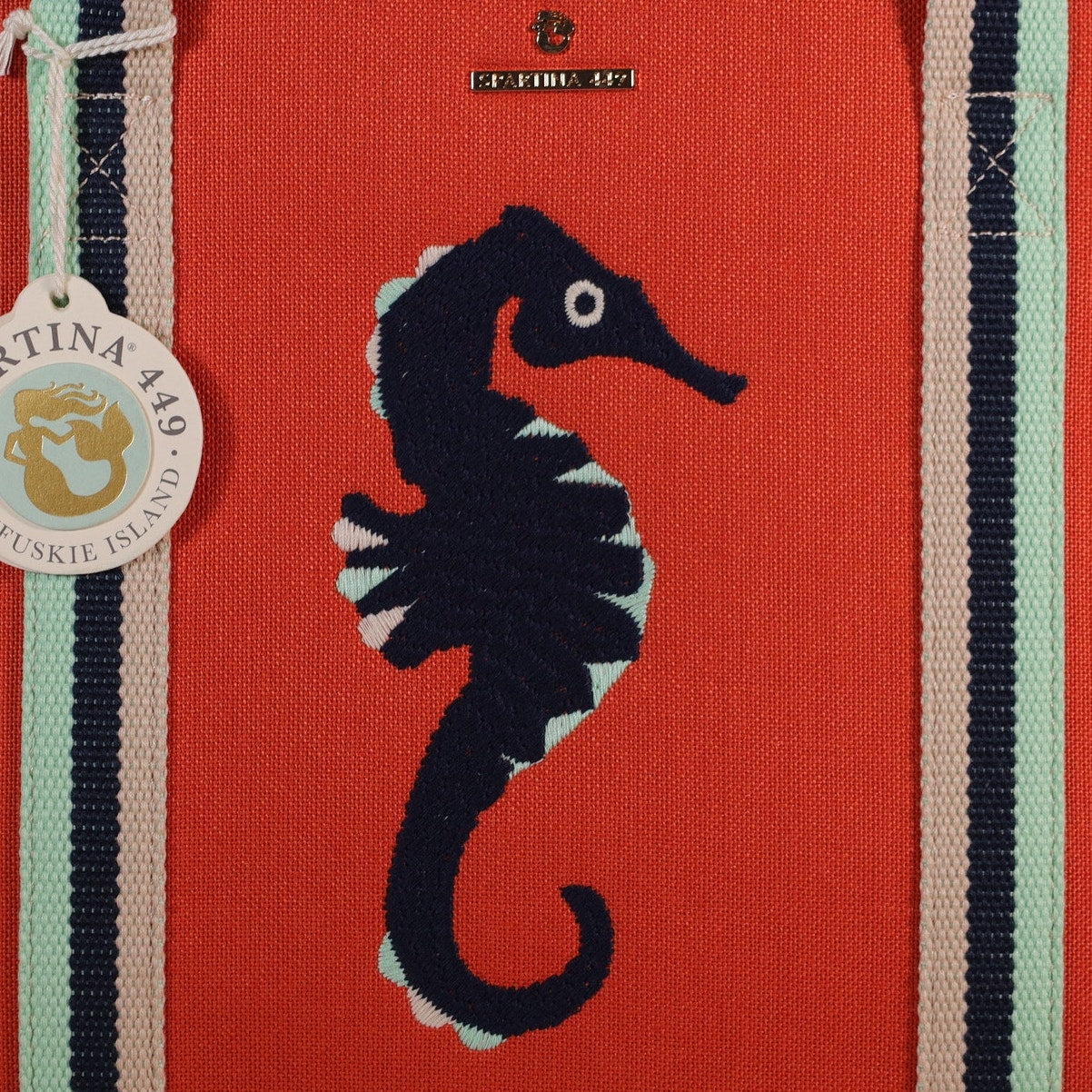 Spartina 449 Canvas Carry All Tote - Seahorse / Orange with Stripe