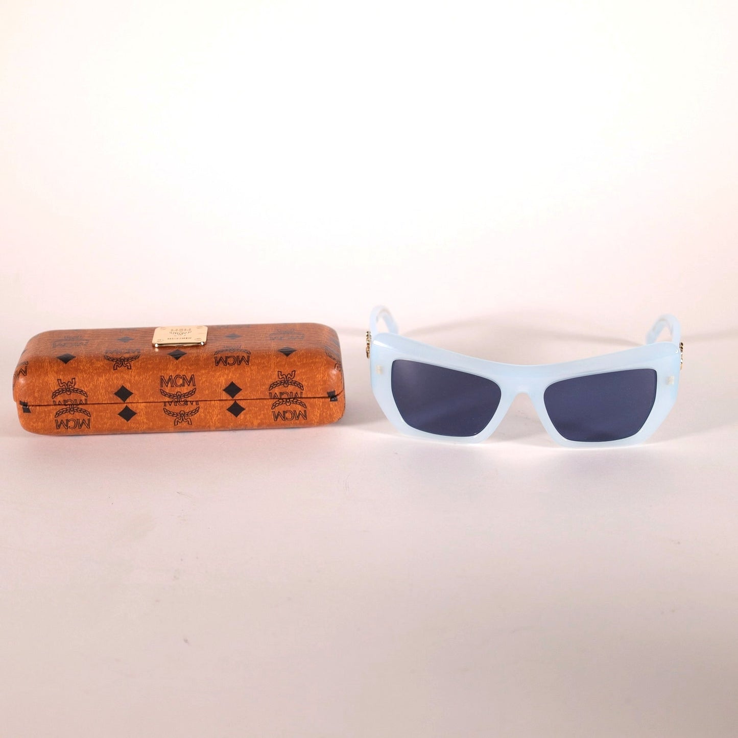 MCM Cat Eye Rectangle Sunglasses - Shiny Light Blue / Smoke