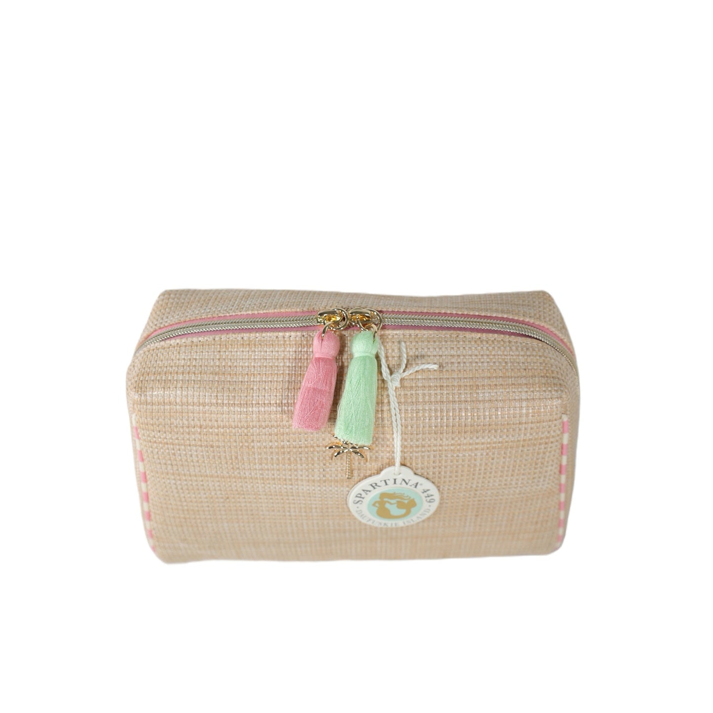 Spartina 449 Boho Large Faux Straw Cosmetic Pouch – Palm Tree – NWT