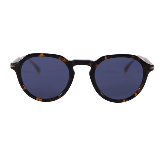 David Beckham Lightweight Round Mens Sunglasses- 21K Havana Gold / Blue