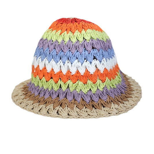 BP Rainbow Stripe Straw Crochet Bucket Hat - Festival Vibes - Boho Summer