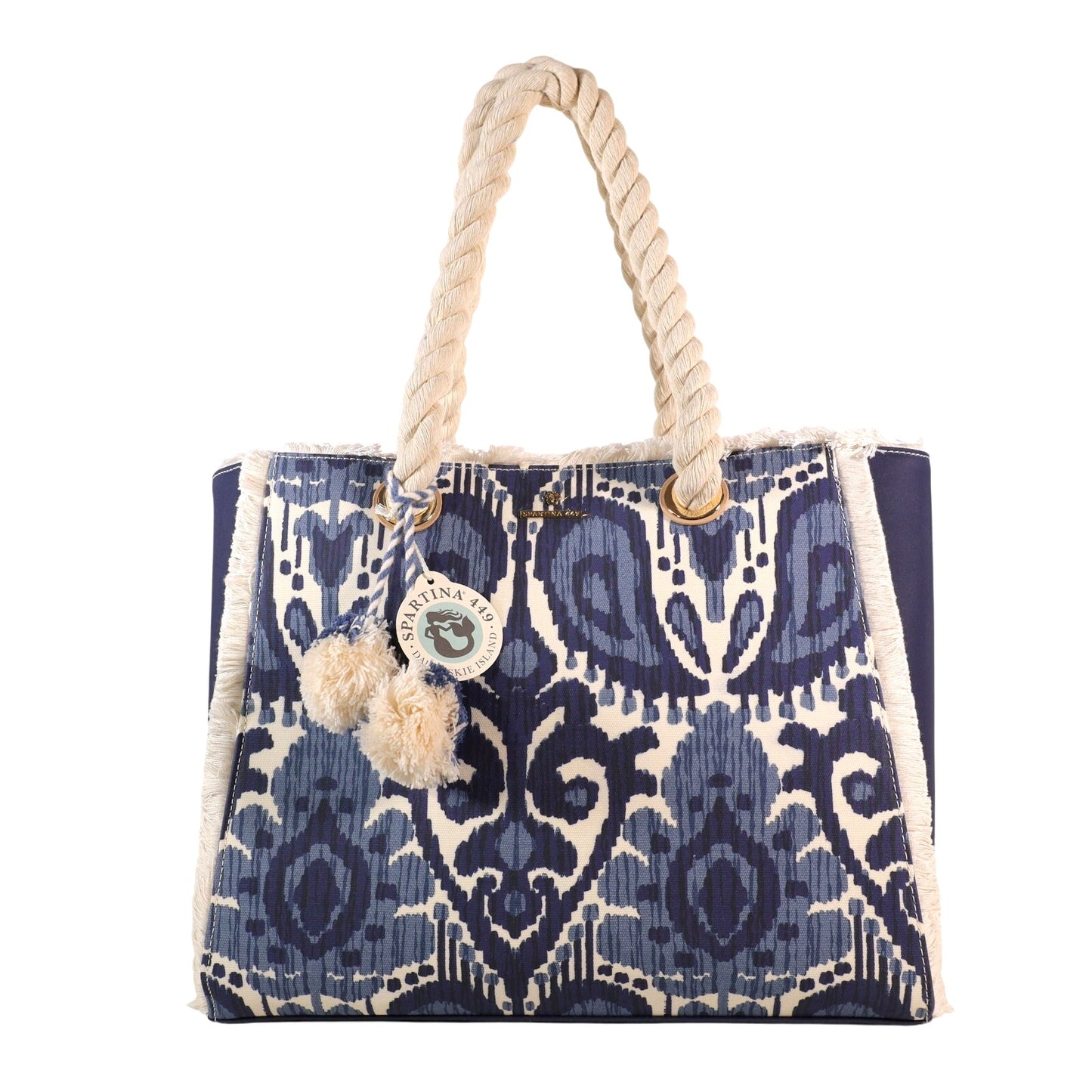 Spartina 449 Moonglade Boho Beach Tote–Large Rope Handle Bag-Blue Ikat