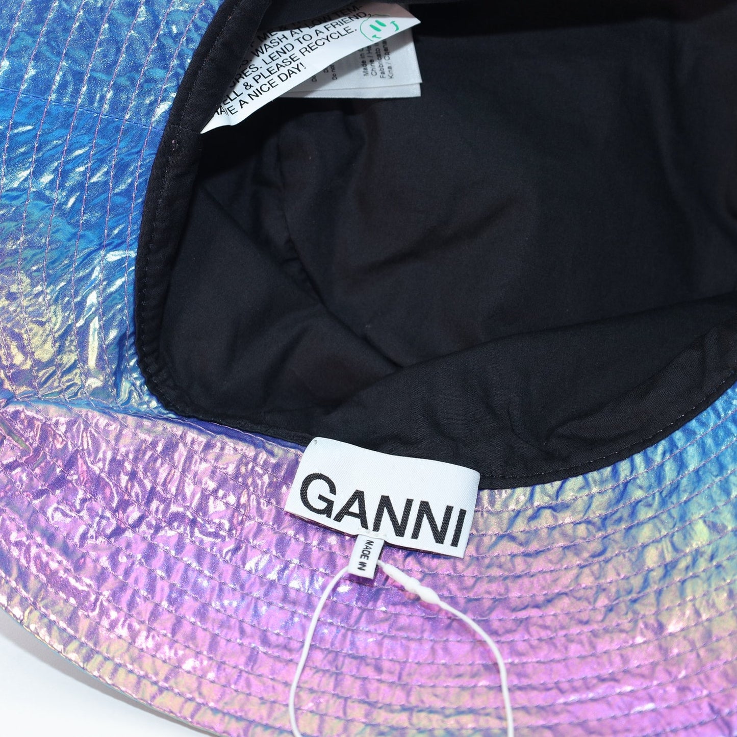 Ganni Iridescent Quilted Bucket Hat - M/L - Unicorn Rainbow