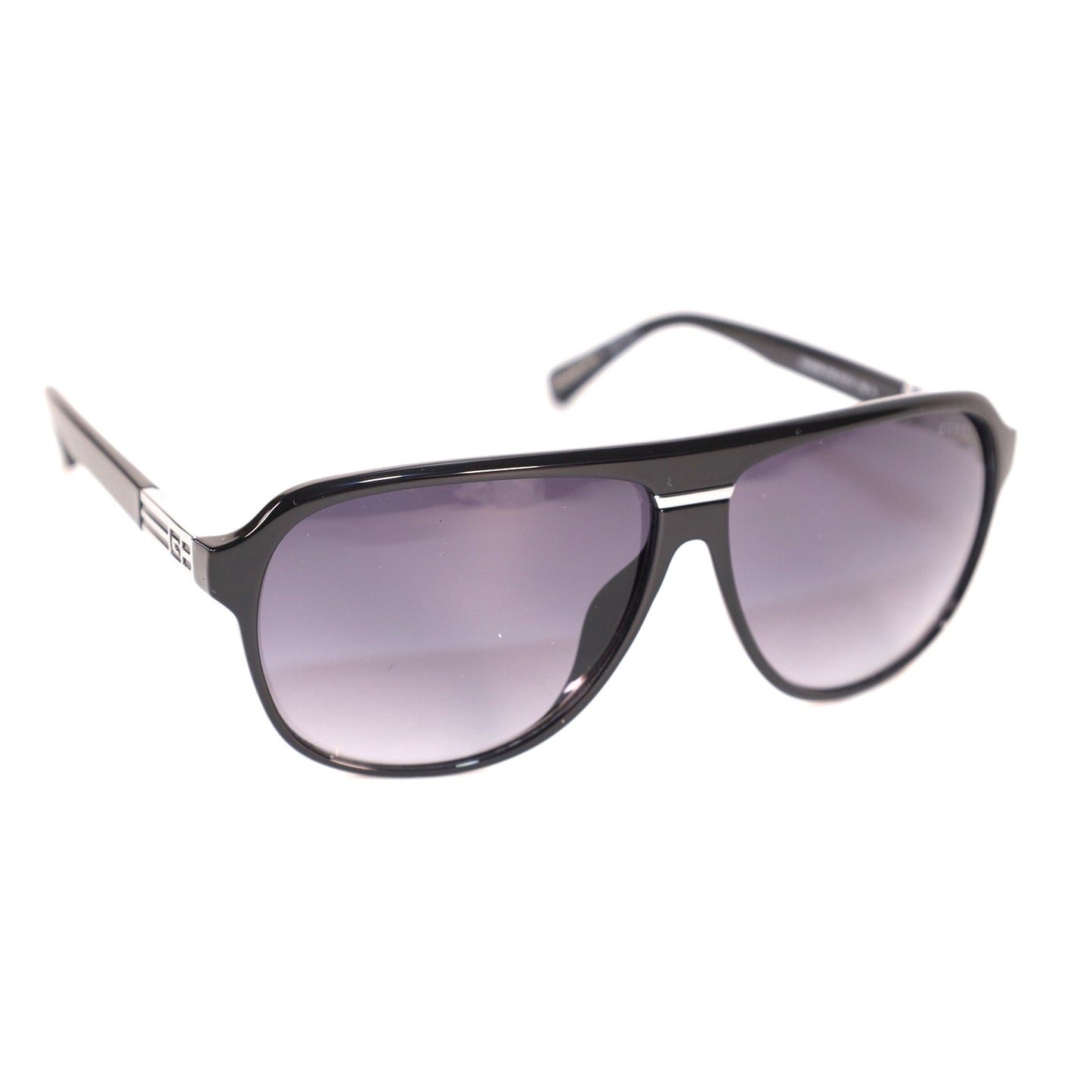 Guess Pilot Sunglasses - Shiny Black and Silver / Grey Gradient