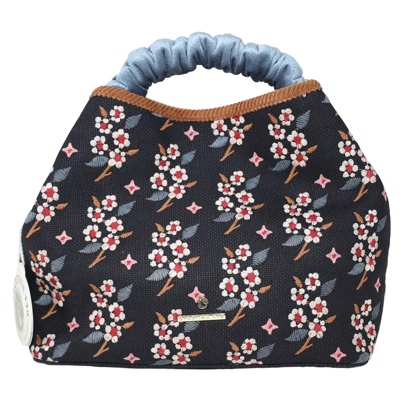 Spartina 449 Velvet Top Handle Bucket Bag - White Hall Blossom Sprig Black