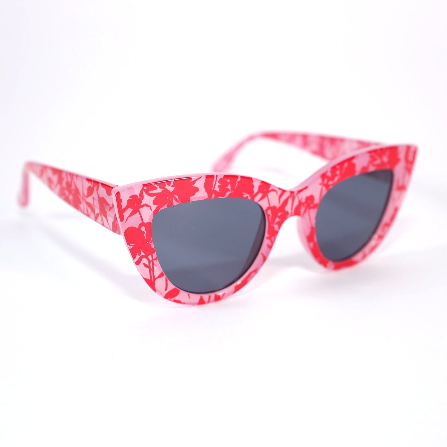 Summer & Rose Cat Eye Womens Sunglasses - Pink/Red Floral Print/Grey Lens