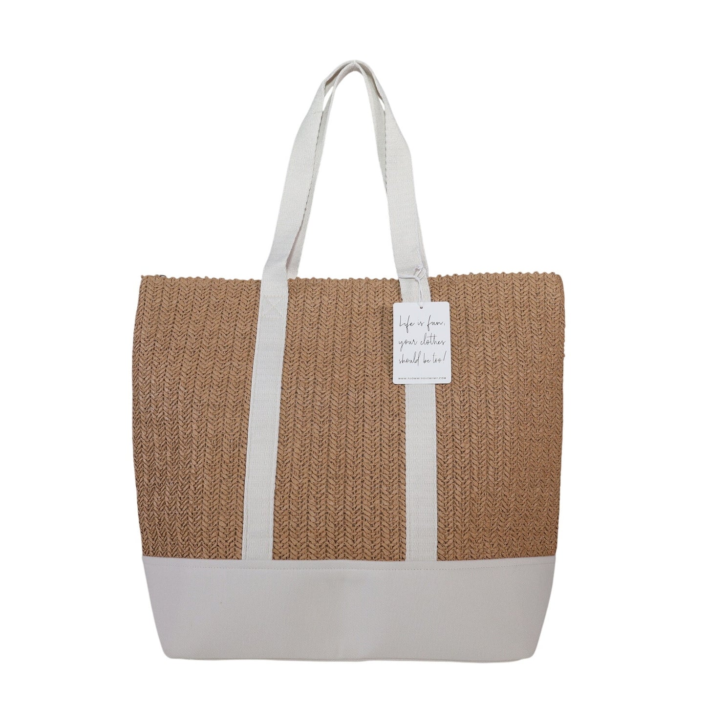 Show Me Your Mumu Sunseeker Straw Beach Tote Bag - Tan / White