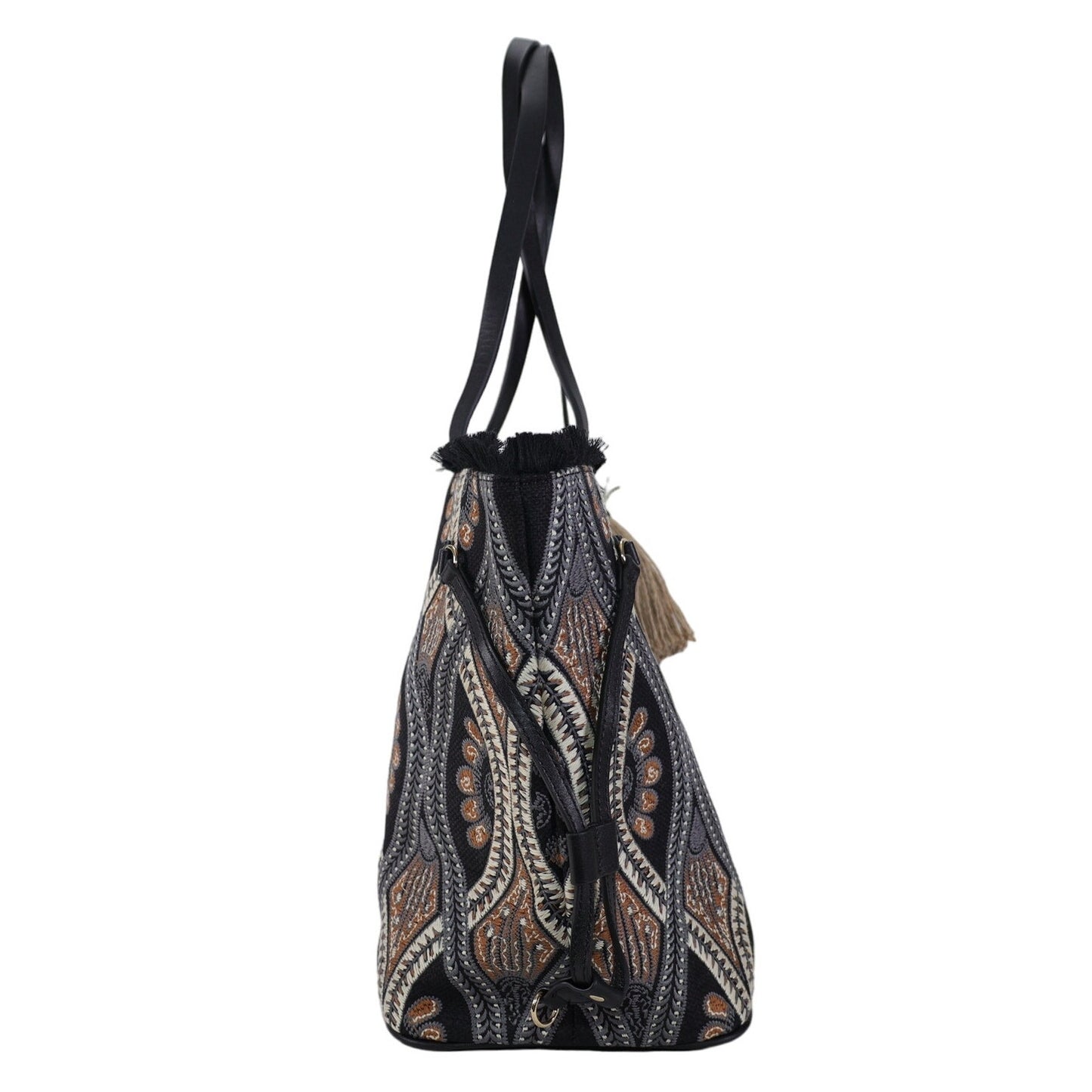 Spartina 449 Jetsetter Tote with Fringe - Bellinger Batik - Black