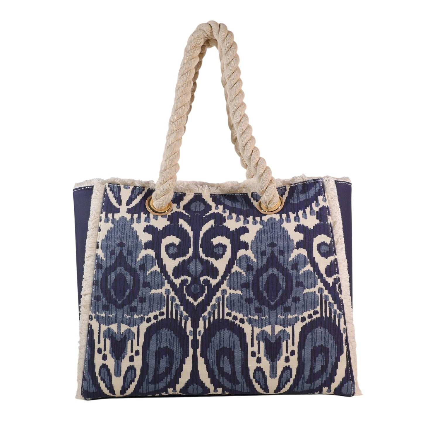 Spartina 449 Moonglade Boho Beach Tote–Large Rope Handle Bag-Blue Ikat