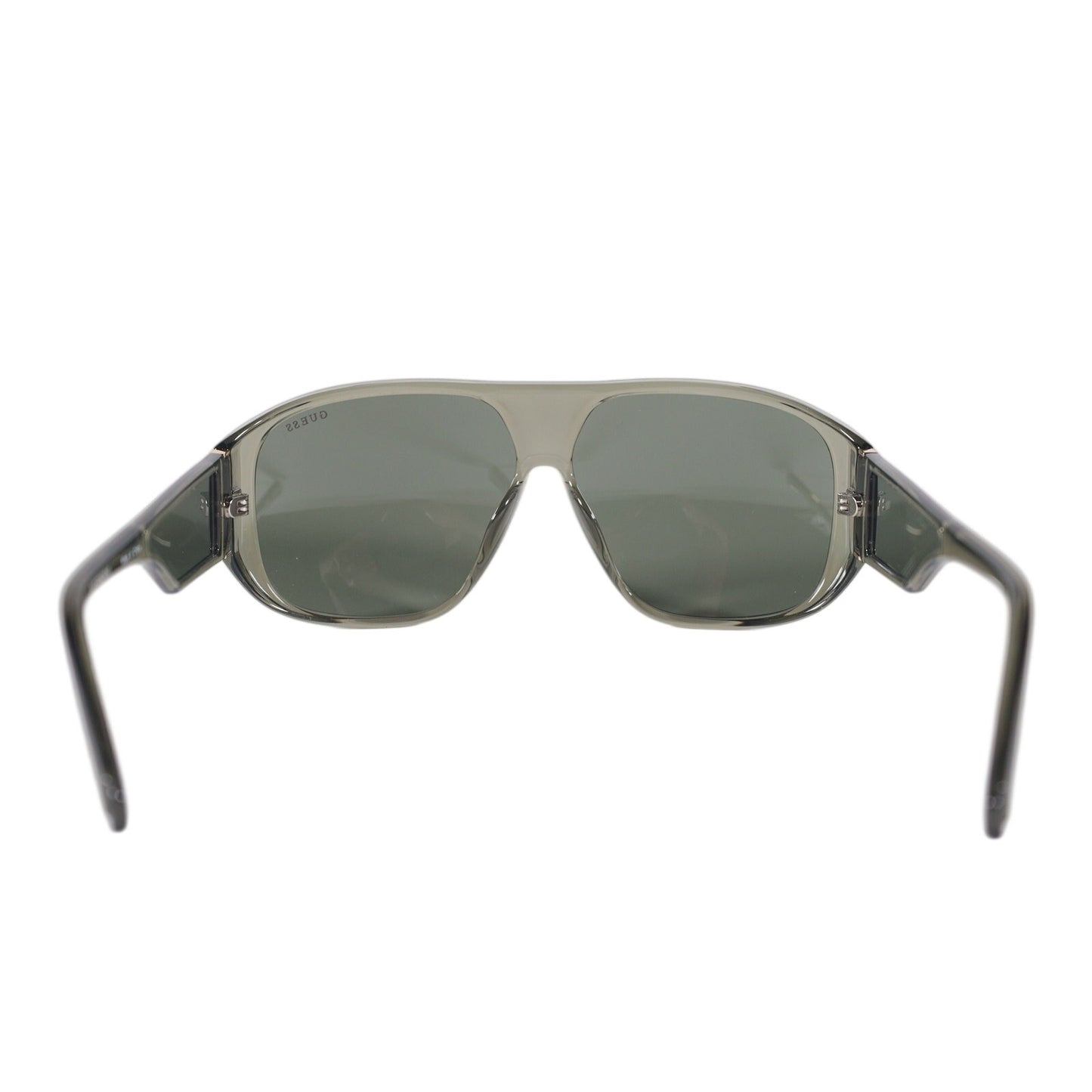 GUESS Oversized Aviator Shield Sunglasses Green Transparent Grey Lens